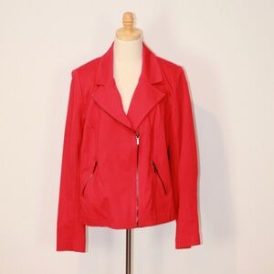 Lane Bryant Moto Blazer Red Zip Up Fitted Stretch Jacket Size (20)